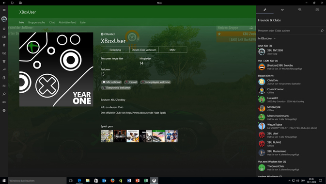 So sieht unser XBU-Club in der Xbox App aus!