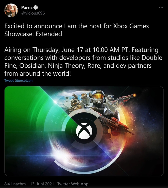 Parris kündigt auf Twitter den Xbox Games Showcase: Extended an.