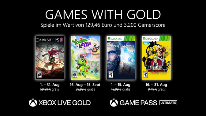 Das sind die Games with Gold im August